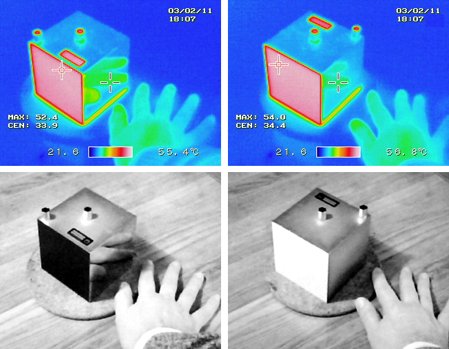 Thermography and human view of a Leslie's cube