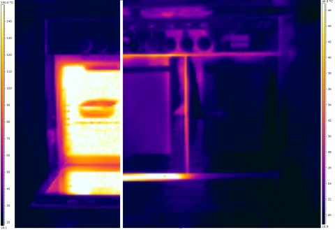 Thermography of an oven, closed and open