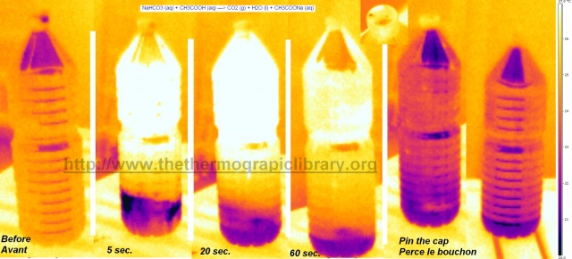 Vue thermographique d'un mélange entre du vinaigre et du bicarbonate de soude