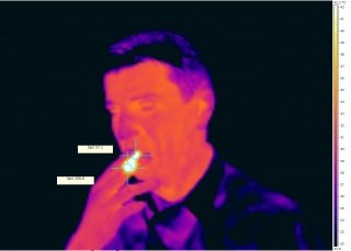 Thermal image of a smoking men