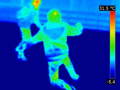 People skating in thermal imagery