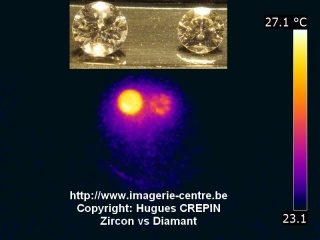 Imagerie thermique de la différence entre diamant et zircon en infrarouge