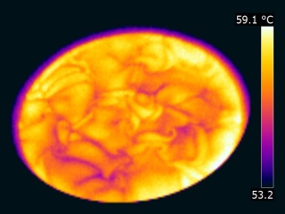Vue thermographique d'un bol d'eau chaude en refroidissement