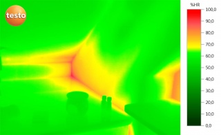 Thermographie d'un coin ayant atteint le point de rosée, source http://www.testo.be